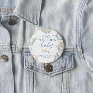 Macaron Rond 7,6 Cm Bientôt sur les mers Coquillages bleus Baby Shower