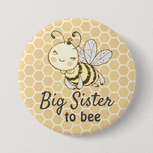 Macaron Rond 7,6 Cm Big Soeur Sis to be Bumblebee Bee Baby shower