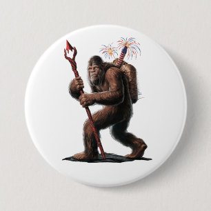 Macaron Rond 7,6 Cm Bigfoot Feux d'artifice 4 juillet Drapeau États-Un