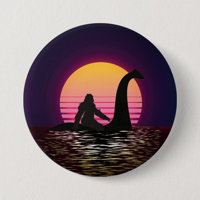 Macaron Rond 7,6 Cm Bigfoot Rétro Riding Le Loch Ness Round (Devant)