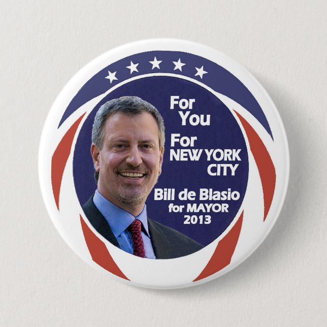 Macaron Rond 7,6 Cm Bill de Blasio NYC maire 2012 (Devant)