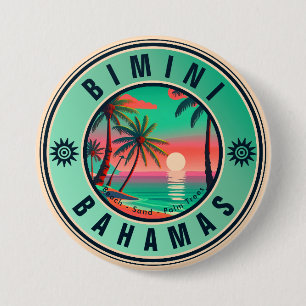 Macaron Rond 7,6 Cm Bimini Bahamas Retro Sunset Travel Souvenir 1950