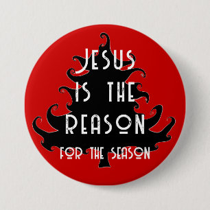 Macaron Rond 7,6 Cm Black and Red Jesus est la raison de Noël épine