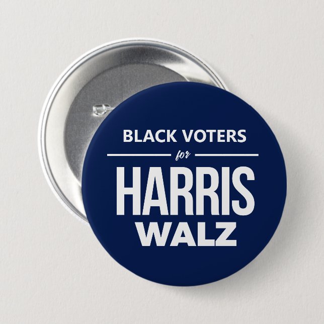 Macaron Rond 7,6 Cm Black Voters pour Harris Walz (Devant & derrière)