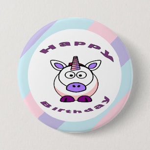 Macaron Rond 7,6 Cm Blancs et violets Unicorne heureux anniversaire