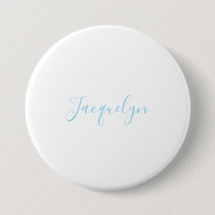 Macaron Rond 7,6 Cm Bleu Blanc Plaine Élégant Moderne Calligraphie Nom