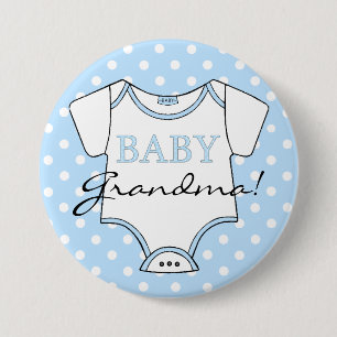 Macaron Rond 7,6 Cm Bleu de grand-maman de bébé avec les points blan