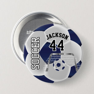 Macaron Rond 7,6 Cm Bleu foncé et blanc Personnaliser le ballon de foo