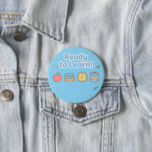 Macaron Rond 7,6 Cm Bleu Prêt à apprendre Mignon retour à l'école