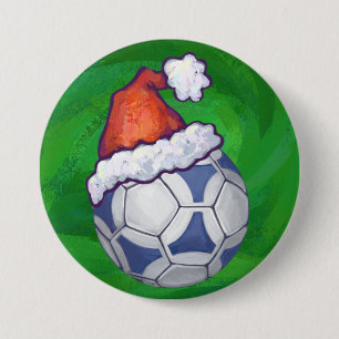 Macaron Rond 7,6 Cm Blue and White Festive Soccer Ball on Green