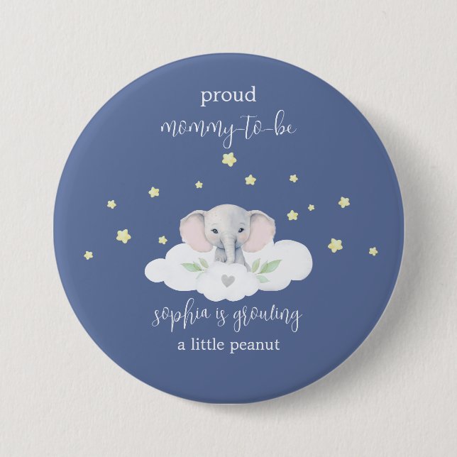 Macaron Rond 7,6 Cm Blue Elephant Mommy to Be Baby shower (Devant)