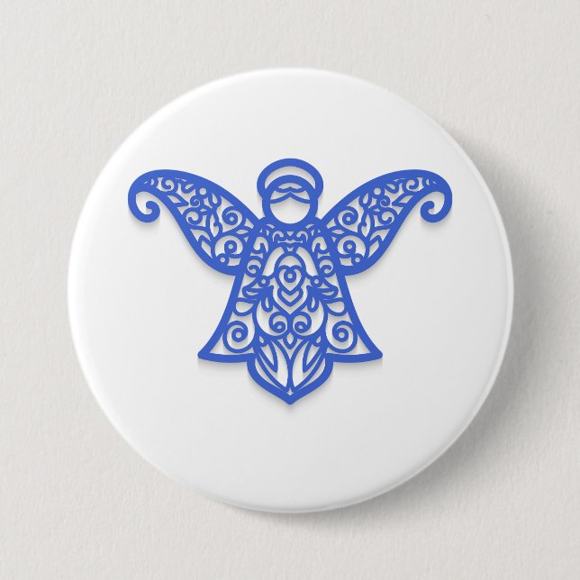 Macaron Rond 7,6 Cm Blue Filigree Angel Silhouette Ornate Lace (Devant)