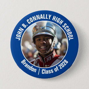 Macaron Rond 7,6 Cm Blue Marching Band Photo High School Spirit