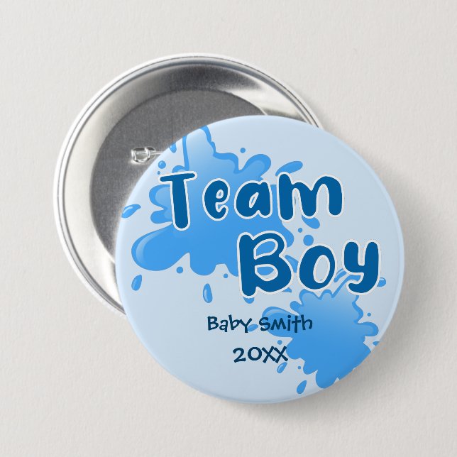 Macaron Rond 7,6 Cm Blue Splash Genre révéler Team boy bleu (Devant & derrière)