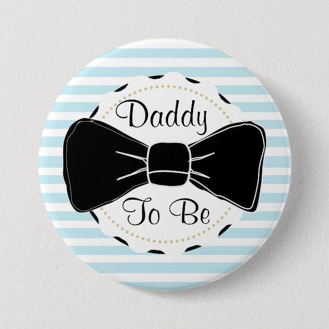 Macaron Rond 7,6 Cm Blue Stripes Daddy to be Bow Cravate Baby shower (Devant)