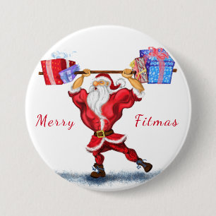 Macaron Rond 7,6 Cm Bodybuilder Santa Claus Christmas Gifts Button