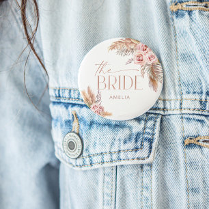 Macaron Rond 7,6 Cm Boho Floral Pampas Rose Gold Mariée
