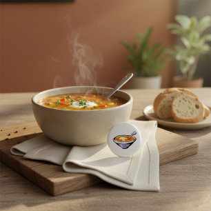 Macaron Rond 7,6 Cm Bol de soupe de tomates avec cuillère