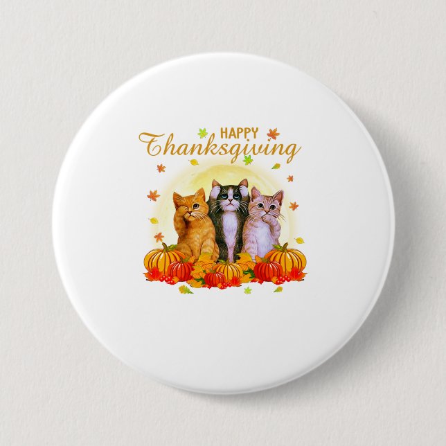 Macaron Rond 7,6 Cm Bon thanksgiving Jour Cadeau Chat Pour L'Amour Cha (Devant)