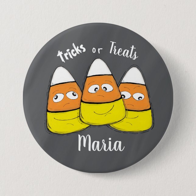 Macaron Rond 7,6 Cm Bonbon de maïs d'Halloween souriant (Devant)