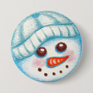 Macaron Rond 7,6 Cm Bonhomme de neige Bouton