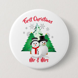 Macaron Rond 7,6 Cm Bonhomme de neige Premier Noël M./Mme Fêtes