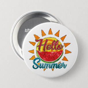 Macaron Rond 7,6 Cm Bonjour été   Watercolor Watermelon & Vibrant Sun