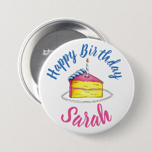 Macaron Rond 7,6 Cm Bonne fête d'anniversaire Pink Cake Slice Candle P