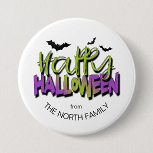 Macaron Rond 7,6 Cm Bonne typographie d'Halloween avec Bats Green ID68