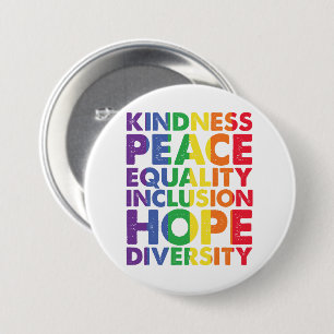 Macaron Rond 7,6 Cm Bonté Paix Égalité Amour Inclusion Espoir LGBT