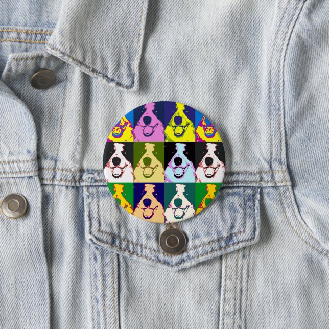 Macaron Rond 7,6 Cm Bordure rétro colorée Collie Pop Art Round (En situation)