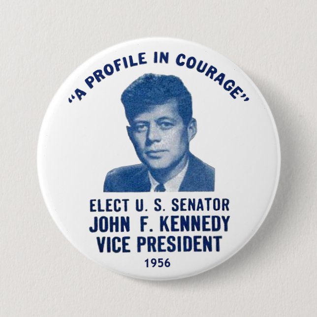 Macaron Rond 7,6 Cm Borne commémorative 1956 de JFK (Devant)