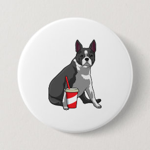 Macaron Rond 7,6 Cm Boston Terrier avec boisson