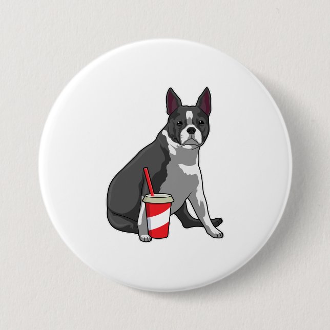 Macaron Rond 7,6 Cm Boston Terrier avec boisson (Devant)
