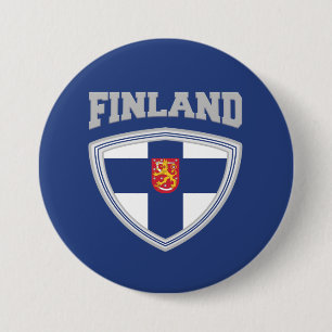 Macaron Rond 7,6 Cm Bouclier et emblème du drapeau de Finlande
