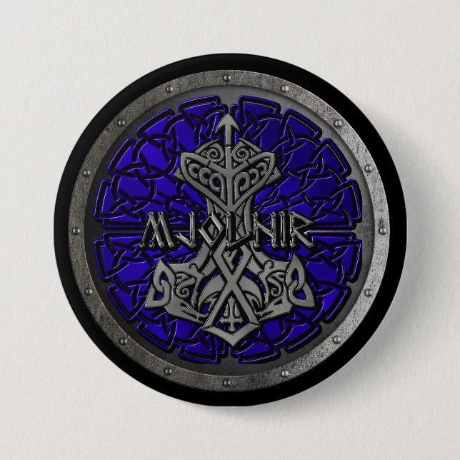 Macaron Rond 7,6 Cm Bouclier Royal Blue Mjolnir (Devant)