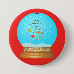 Macaron Rond 7,6 Cm Boule à neige fantaisiste rouge bleu bol à poisson