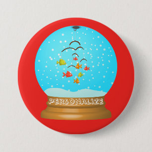 Macaron Rond 7,6 Cm Boule de poisson neige globe mignon rouge bleu bla