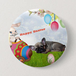 Macaron Rond 7,6 Cm Bouledogue français Joyeuses Pâques Bouledogue fra