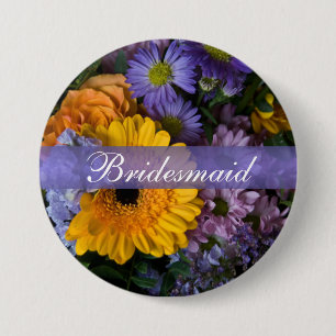 Macaron Rond 7,6 Cm Bouquet d'été • Bouton de mariage