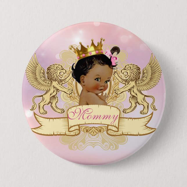 Macaron Rond 7,6 Cm Bouton africain de baby shower de princesse (Devant)