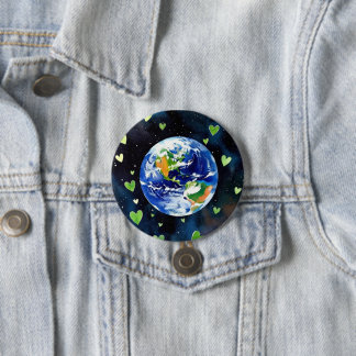 Macaron Rond 7,6 Cm Bouton Amour de la Terre - Planète avec un pin à c