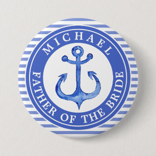 Macaron Rond 7,6 Cm Bouton Ancre bleu marine Frappe de mariage