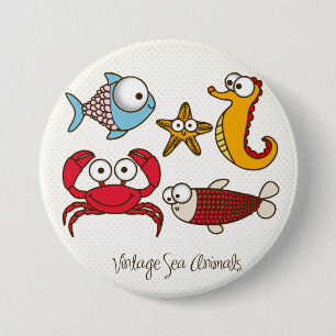Macaron Rond 7,6 Cm Bouton Animaux de mer vintages