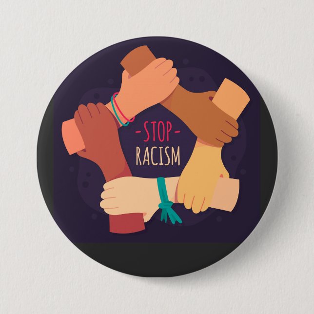 Macaron Rond 7,6 Cm Bouton Arrêter le racisme (Devant)