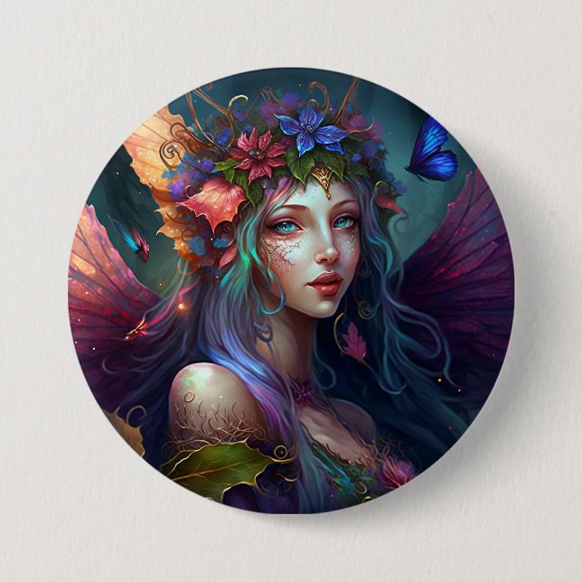 Macaron Rond 7,6 Cm Bouton Art Imaginaire Fairy Girl (Devant)