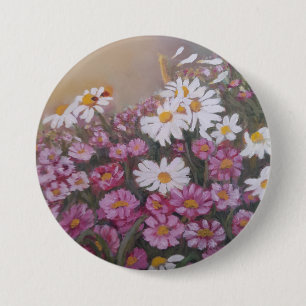 Macaron Rond 7,6 Cm Bouton avec marguerites