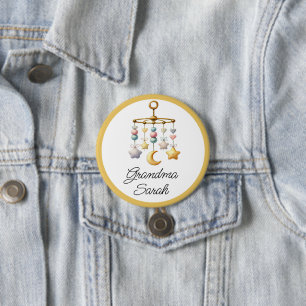 Macaron Rond 7,6 Cm Bouton baby shower avec Mobile- Ajoutez votre nom