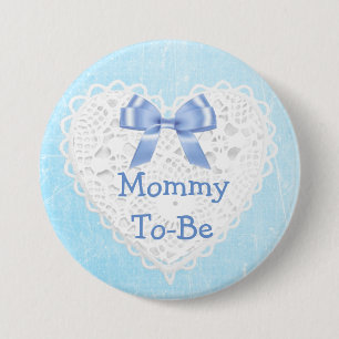 Macaron Rond 7,6 Cm Bouton Baby shower "Maman-To-Be" en dentelle bleue