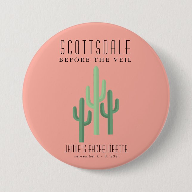 Macaron Rond 7,6 Cm Bouton Bachelorette Scottsdale Desert Cactus (Devant)